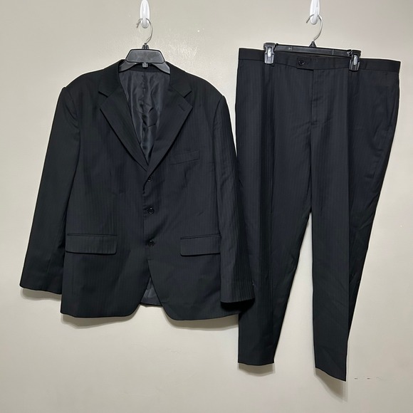 Yaxiu Silk Cashmere Men's Suit Set Blazer 46 Gray Striped Jacket Dress Pants W40 - Picture 1 of 16